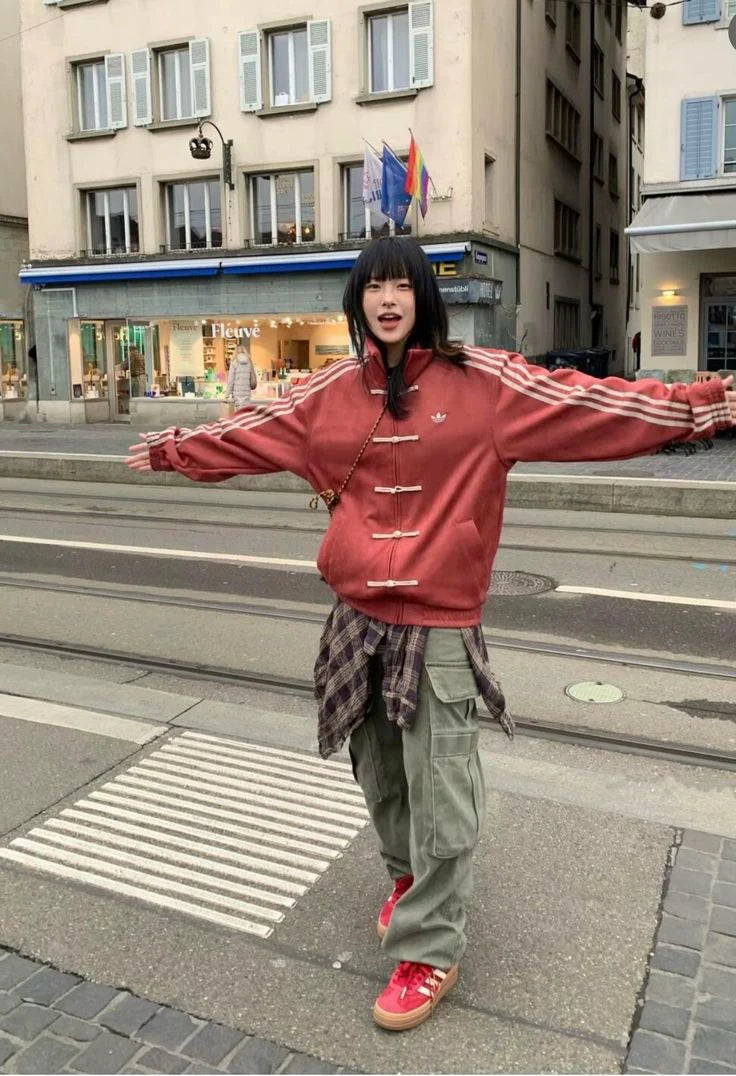 Modern streetwear jacket with heritage fusion design and striped sleeves