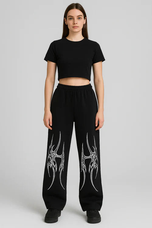 Hustlera pant detail close-up – Built Different print design