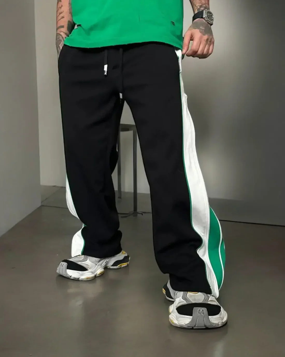 Green Double Zip Baggy Pants – 3-Way Versatile Wide-Leg Joggers by WesternVibe®