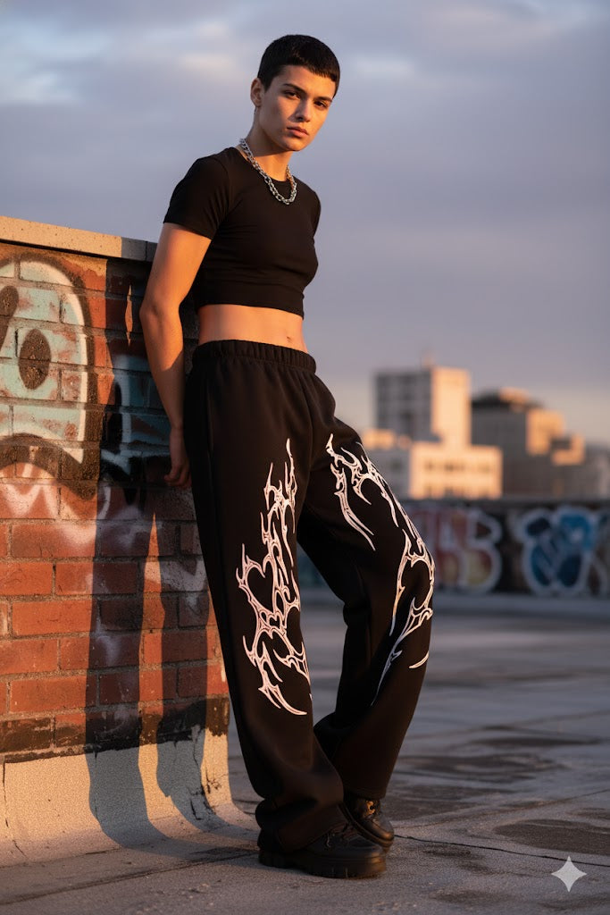 Jet Black Heavyweight Baggy Cotton Bottoms by WesternVibe – premium streetwear pants