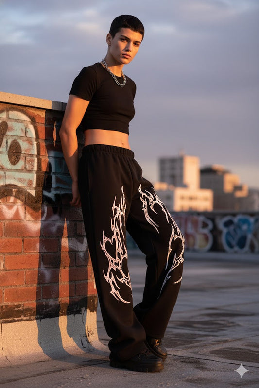 Jet Black Heavyweight Baggy Cotton Bottoms by WesternVibe – premium streetwear pants