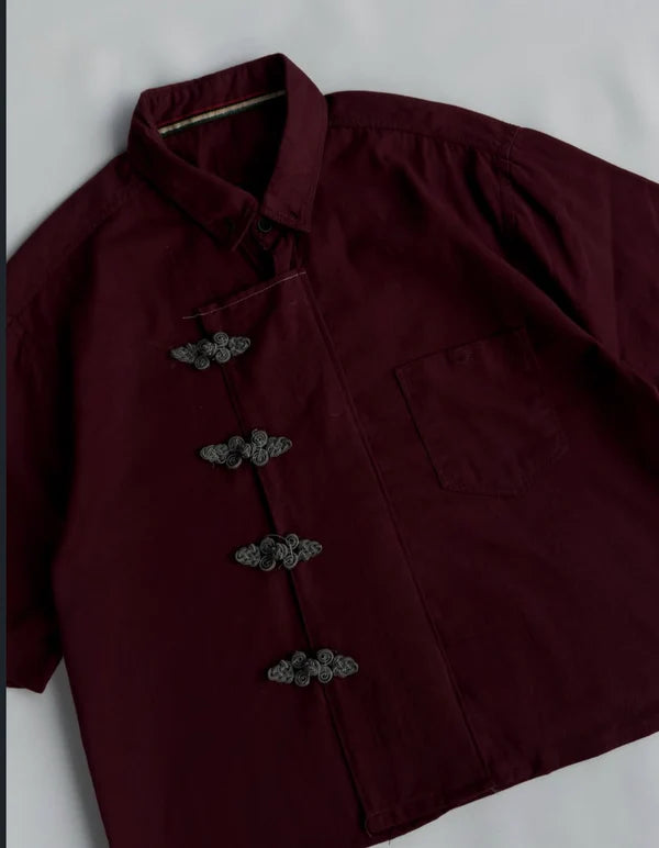 Premium burgundy mandarin shirt for men casual styling