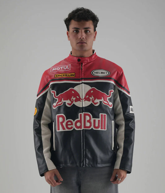 Red Bull Racing Leather Jacket – Premium Motorsport Streetwear by WesternVibe®