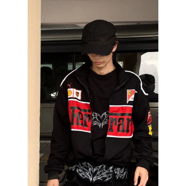 Black Ferrari F1 Racing Jacket for Men | Premium Formula 1 Style – Western Vibe