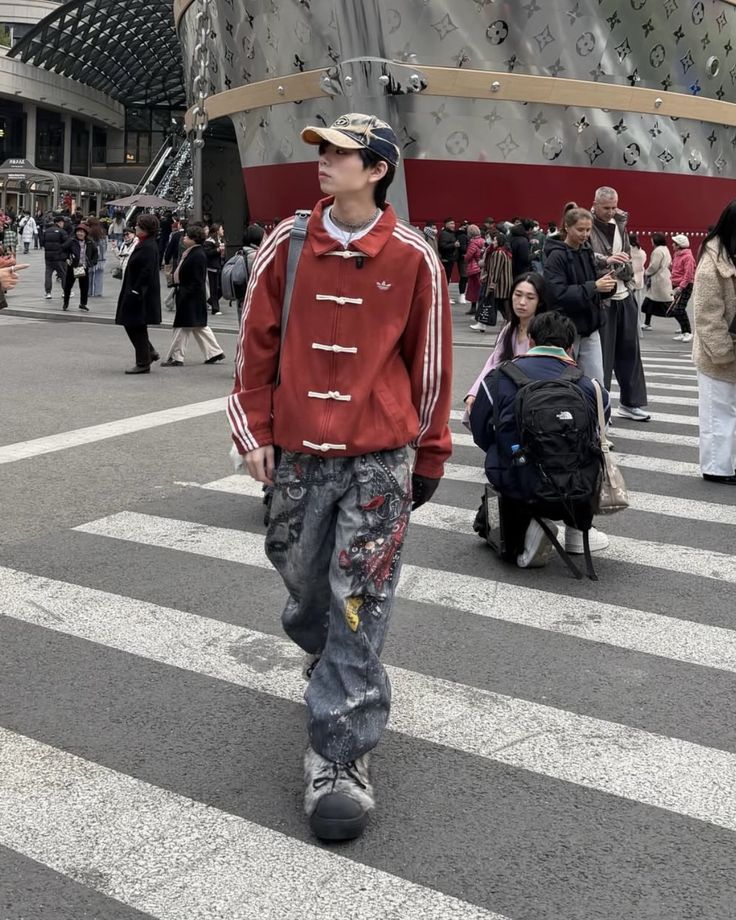 Fusion streetwear jacket featuring traditional Chinese knot buttons
