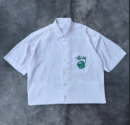 Western white 8 ball graphic oversized shirt front view streetwear style