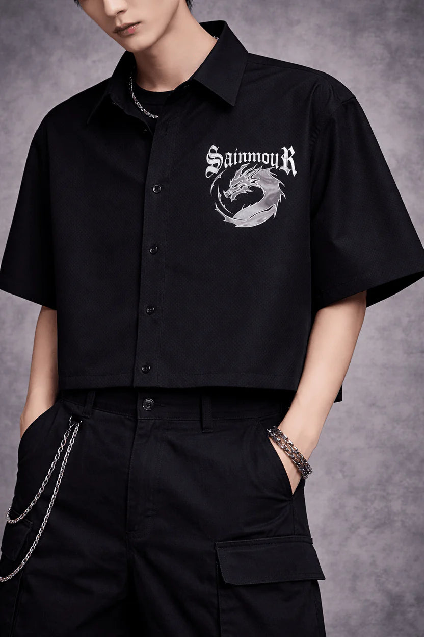 Celestial Dragon graphic oversized shirt front view Chinese streetwear style