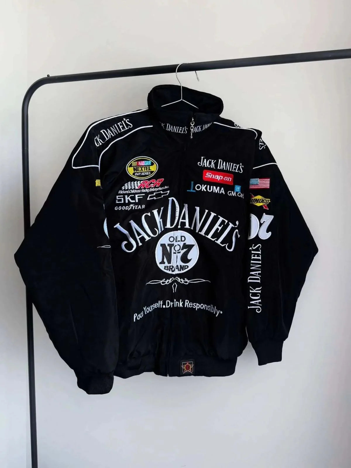 Lightweight Jack Daniel printed jacket premium parachute material texture view