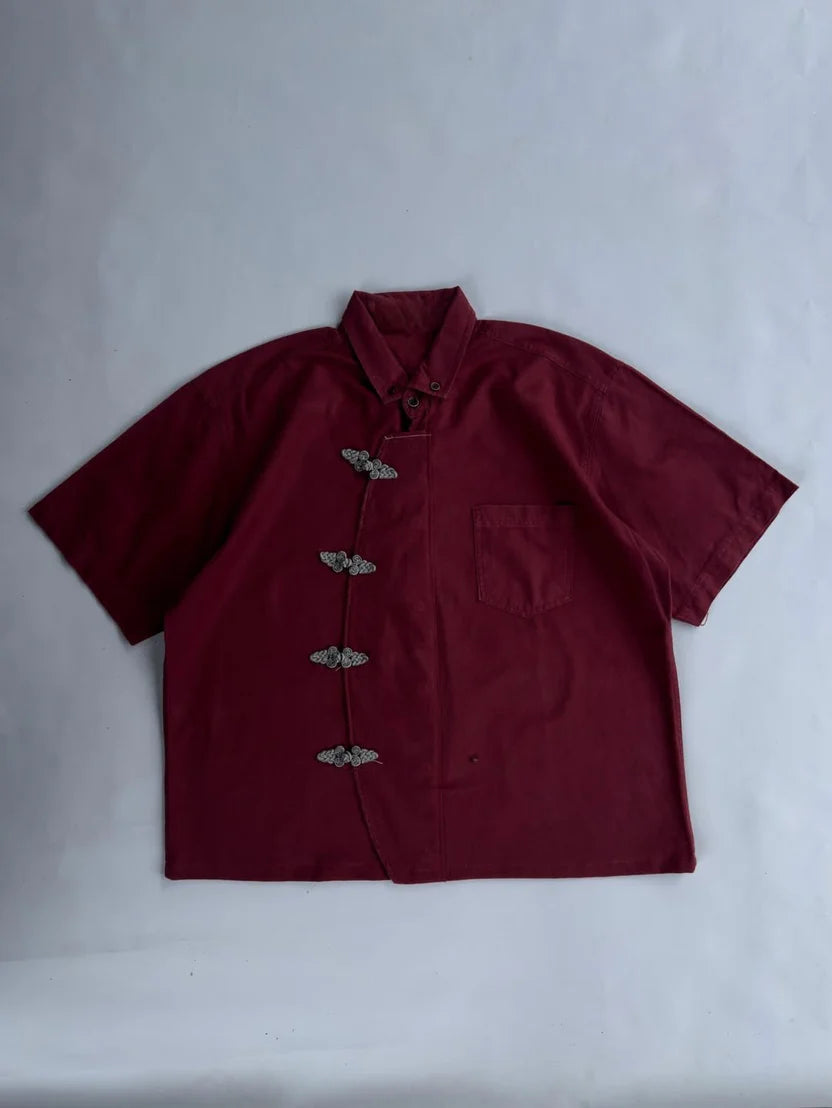 Imperial Crimson oversized shirt front view Korean streetwear style