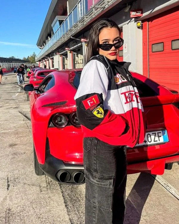 Ferrari F1 Racing Jacket for Men – Formula 1 Motorsport Track Jacket in Red and White